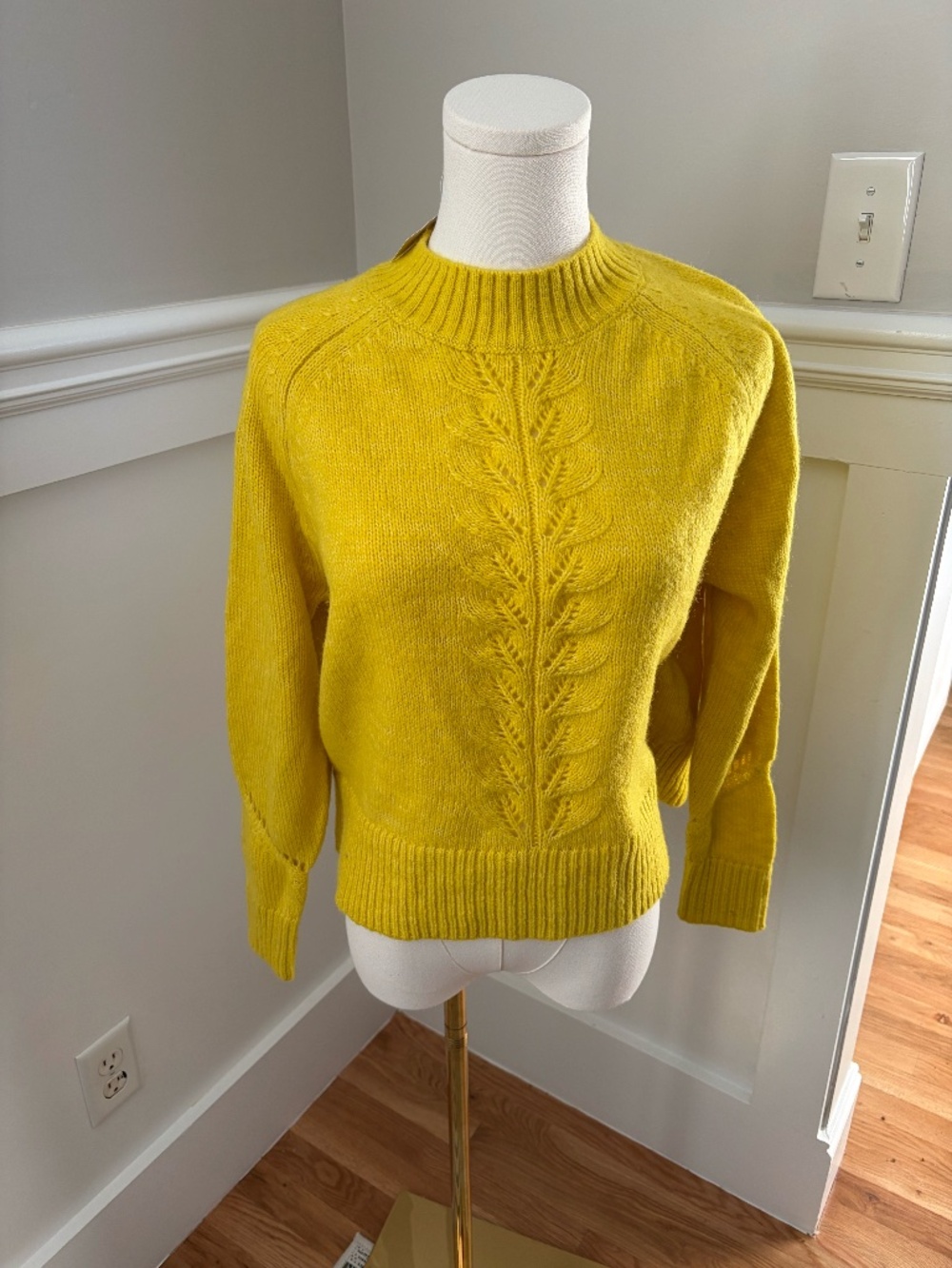 LOFT Mustard Yellow Knit Sweater Size S NWT Textured Crewneck Pullover